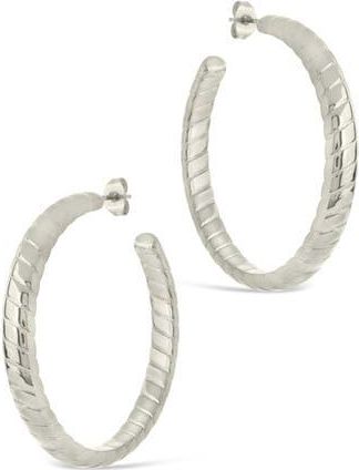 Sterling Forever Everly Flat Herringbone Chain Hoop Earrings in Silver at Nordstrom Rack