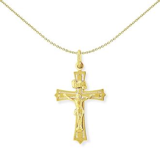 Jewelco London 9ct Gold Crucifix INRI Jesus Cross Charm Pendant - 22x38mm - CRNR02009