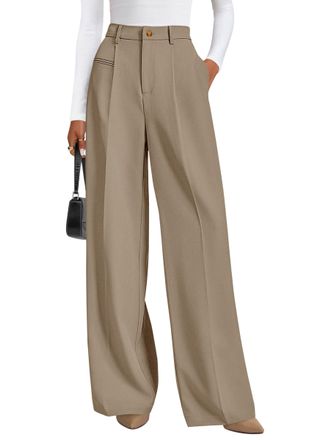 PrettyGarden Womens Wide Leg Dress Pants 2025 Business Casual Flowy Work Palazzo Pants High Waisted Slacks Trousers, Light Khaki, S