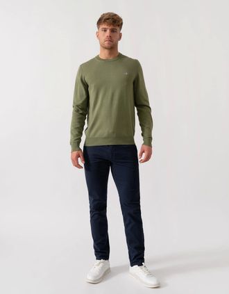 GANT Mens GANT Classic Cotton Crew Neck Jumper - 379 Dry Herb Green - Size: 38
