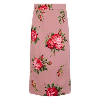 Dolce & Gabbana Midi Skirts, female, Pink, Size: S Stretch Silk Long Skirt