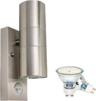 No Brand Aplicador De Pared Exterior, Detector De Movimiento Acero Inoxidable 5w, Luminaria Exterior Led Moderna Gu10 500lm Blanco C&aacute;lido 3000k Ip44 Impermeabl