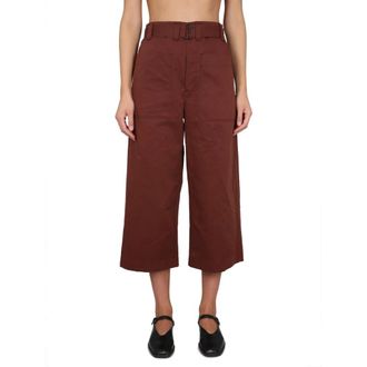 Christophe Lemaire Cropped Trousers, female, Brown, Size: S High-Waisted Cropped Wide-Leg Utility Pants