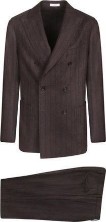 Boglioli Flanellen Double-Breasted Pak - Heren - Business pakken - Bruin - M - Wol - Kostuums