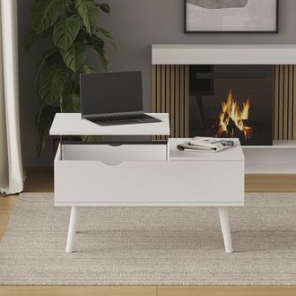 Vicco Mesa De Centro Stora, Blanco, 76 X 45 Cm Con Funci&oacute;n Elevadora, Vicco