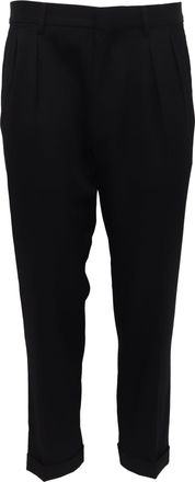 Tom Ford Pleated Cropped Trousers in Black Wool