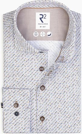 R2 Mens R2 Long Sleeved Cut Away Collar Pattered Shirt - Blue Patterned - Size: 48/50
