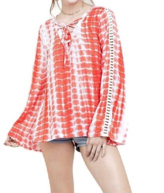 Greek Archaic Kori Tie Dye Lace Up Top In Coral