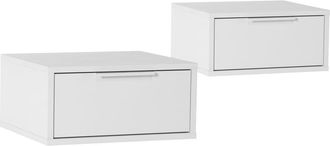 HOMN Juego 2 mesitas de noche flotante 1 caj&oacute;n color blanco