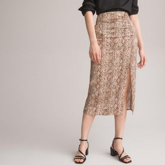 La Redoute Collections Rechte lange rok in satijn met dierenprint