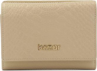 Kazar Compacte beige portemonnee met reli&euml;fpatroon - Dames - Portefeuilles - Beige - ONE Size - Leer - Accessoires