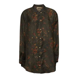 Uma Wang Shirts, female, Multicolor, Size: M Floral Printed Curved Hem Shirt