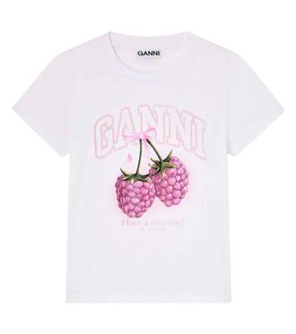 Ganni White Raspberry Cotton T-shirt