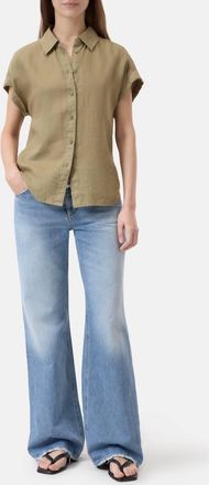 Closed Linen Sleeveless Button Up Shirt In Chino Green