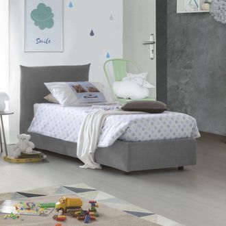 Talamo Italia Dmora - Cama Individual Dborbe, Cama Contenedor Con Revestimiento De Tela, 100% Made In Italy, Apertura Lateral, Con Colch&oacute;n 80x190 Cm Incluido, Gris