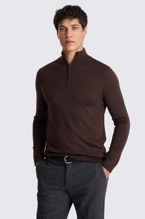 Moss Dark Plum Merino Zip-Neck Jumper