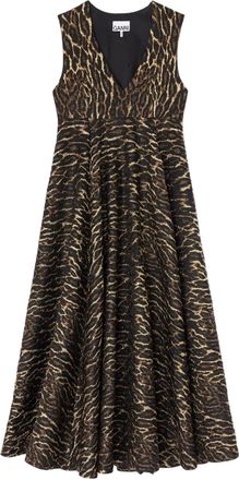 Ganni Midi-jurk met dierenprint en V-hals - Zwart