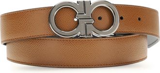 Ferragamo Mens Belt Gancini Reversible Cowhide Brown Calf Suede