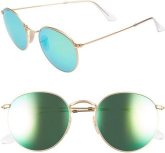 Ray-Ban 53mm Polarized Round Retro Sunglasses in Green/Mirror at Nordstrom