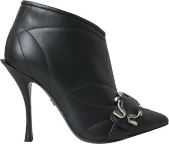 Dolce & Gabbana Gewatteerde Leren Stiletto Laarzen - Dames - Laarzen met Hak - Zwart - 37 EU - Leer - Schoenen
