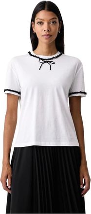 Twinset T-shirt met bies en strik - Dames - Tops - Wit - Maat: M Katoen