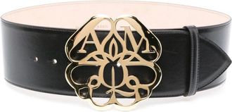 Alexander McQueen Zwarte Leren Riem met Gouden Gesp - Dames - Riemen - Zwart - 65 CM - Leer - Accessoires