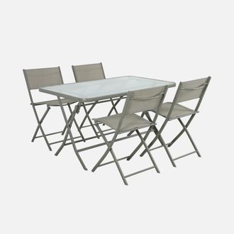 Sweeek Set Tavolo Da Giardino Pieghevole In Acciaio Con 4 Sedie