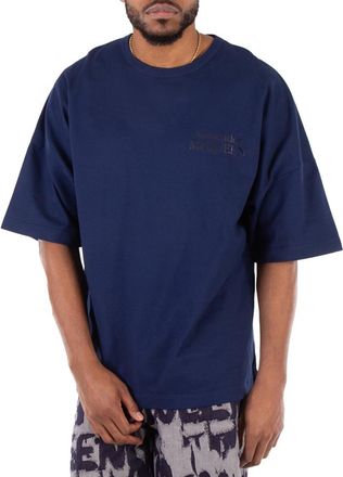 Alexander McQueen Midnight Blue Logo-Print Cotton T-Shirt, Size Medium