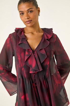 Roman Printed Frill Front Blouse