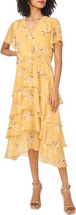 Vince Camuto Floral Tiered Midi Dress in Golden at Nordstrom, Size X-Large