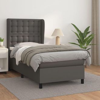 vidaXL Vidaxl - Cama Box Spring Con Colch&oacute;n Cuero Sint&eacute;tico Gris 90x190 Cm