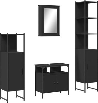 vidaXL Juego De Muebles De Ba&ntilde;o 4 Pzas Madera Contrachapada Negro Vidaxl