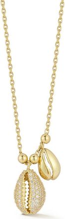 Glaze Jewelry Pav&eacute; Cubic Zirconia Shell Charm Pendant Necklace in Gold at Nordstrom Rack