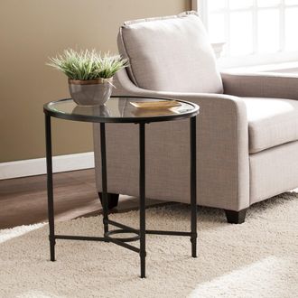 SEI Quinton Metal Glass Oval Side Table