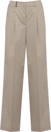 PESERICO Brown Cotton Embellished Straight-Leg Pants