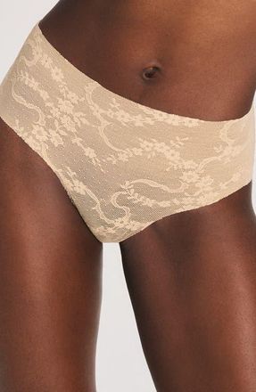 Savage x Fenty No-Show Lace Hipster Briefs in Honey Nude at Nordstrom, Size X-Large