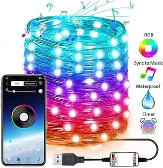Trade Shop Trade Shop - Luces Led De Natale Usb Bluetooth Interno Con Telecomando 20mt 200 Led