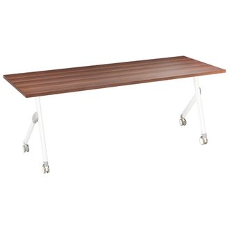 Beliani Escritorio Rectangular Moderno Plegable Con Ruedas Mesa M&oacute;vil Port&aacute;til 180 X 60 Cm Estructura De Metal Marr&oacute;n Oscuro Y Blanco Bendi