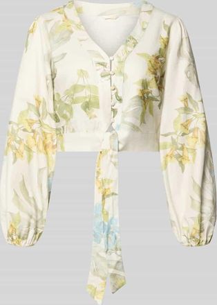 Guess Cropped Bluse aus Leinen-Viskose-Mix Modell SHIRLEY in Lind, Gr&ouml;&szlig;e XL