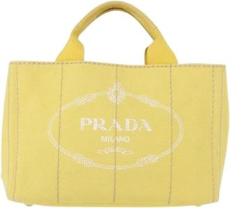 Prada Pre-owned Tote Bags, female, Yellow, Size: ONE SIZE Pre-owned Canvas Tote Bag