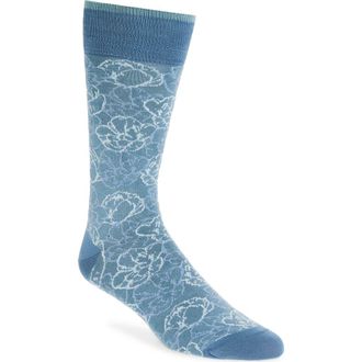 Bugatchi Floral Mercerized Cotton Blend Dress Socks in Cobalt at Nordstrom