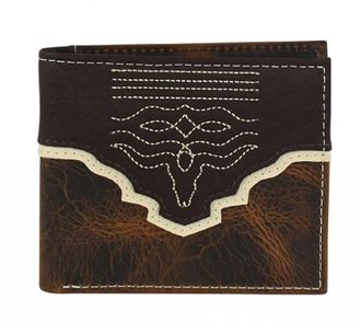 Tony Lama Mens Genuine Leather Steer Head Bi-Fold Wallet In Brown