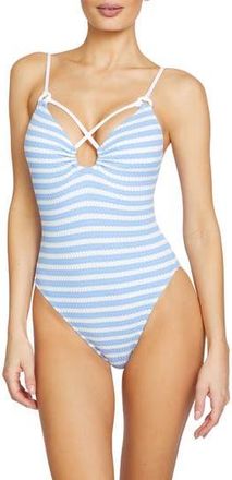 Robin Piccone Mimi Stripe One-Piece Swimsuit in Blue/White at Nordstrom Rack, Size 12