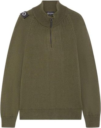 Mastrum Quarter Zip Gebreide Coltrui met Geribbelde Stretch Weefsel - Heren - Coltruien - Groen - M - Wol - Truien & Vesten