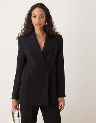 Mango Blazer nero incrociato con bottoni in coordinato