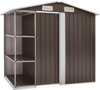 vidaXL Cobertizo De Jard&iacute;n Con Estanter&iacute;a Hierro Marr&oacute;n 205x130x183 Cm Vidaxl