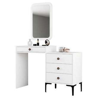 Dmora Toeletta Meltina, Mueble De Maquillaje Con Espejo Incluido, 4 Cajones, Con Patas, 124x40x85h Cm Blanco