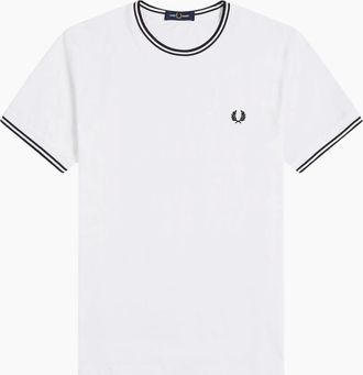 Fred Perry Mens Fred Perry Twin Tipped Mens T Shirt Crew Neck Short Sleeve Summer Tee - White - Size: 38