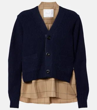 sacai Layered wool-blend cardigan