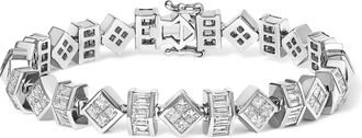 House of Brilliance 14K White Gold 9.0 Cttw Princess and Baguette Diamond Geometrical Style Link Bracelet